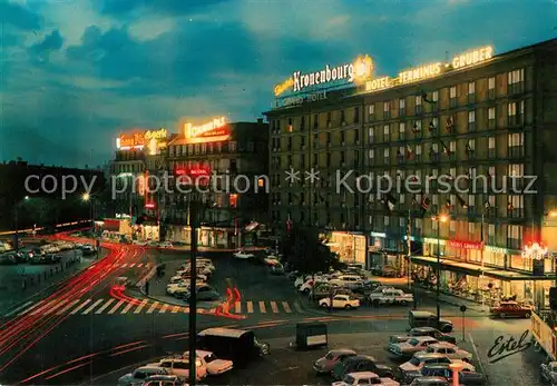 AK / Ansichtskarte Strasbourg_Alsace Place de la gare illuminee Grands Hotels Strasbourg Alsace