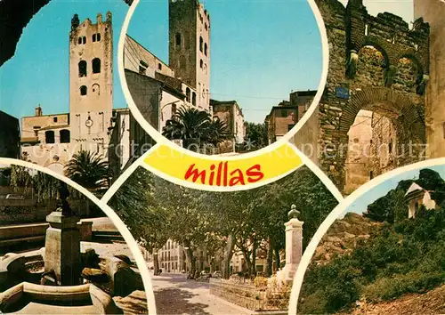 AK / Ansichtskarte Millas Centre ville Portalade Chapelle de Forca Real Esplanade Monument aux Morts Fontaine Millas