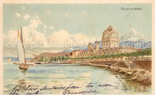 AK / Ansichtskarte Evian les Bains_Haute_Savoie Panorama Kuenstlerkarte Litho Evian les Bains_Haute