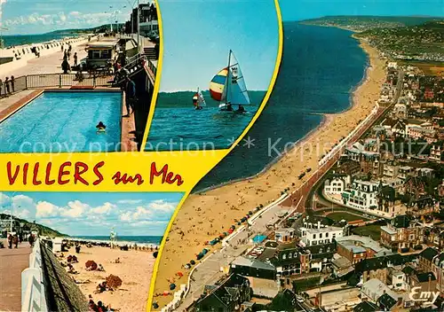 AK / Ansichtskarte Villers sur Mer La piscine Vue aerienne du front de mer et la plage Villers sur Mer