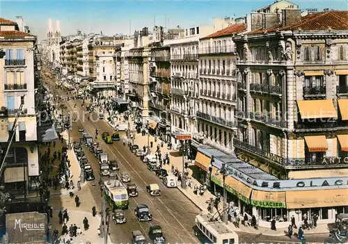 AK / Ansichtskarte Marseille_Bouches du Rhone La Canebiere dans le lointain lEglise St Vincent de Paul Marseille