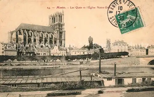 AK / Ansichtskarte Mantes sur Seine Les Quais et lEglise Notre Dame Mantes sur Seine