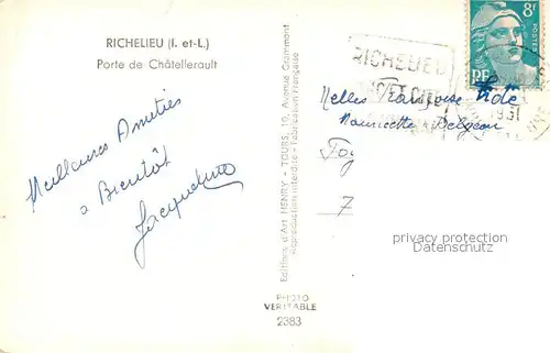 AK / Ansichtskarte Richelieu Porte de Chatellerault Richelieu