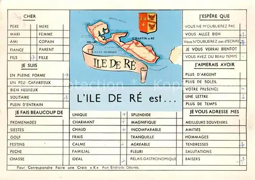 AK / Ansichtskarte Ile de Re Inselkarte Ile de Re