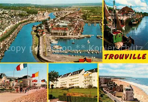 AK / Ansichtskarte Trouville Deauville Vue aerienne sur la Touques et le port de plaisance Le Casino Le camp Cordier La plage Trouville Deauville