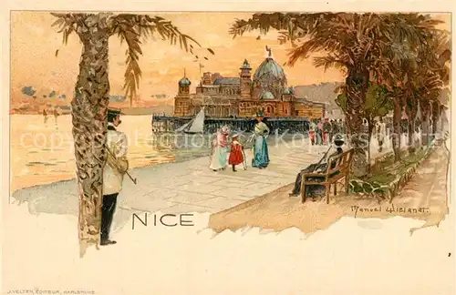 AK / Ansichtskarte Nice_Alpes_Maritimes Promenade des Anglais et Jetee Promenade Peinture Manuel Wielandt Kuenstlerkarte Velten Nice_Alpes_Maritimes