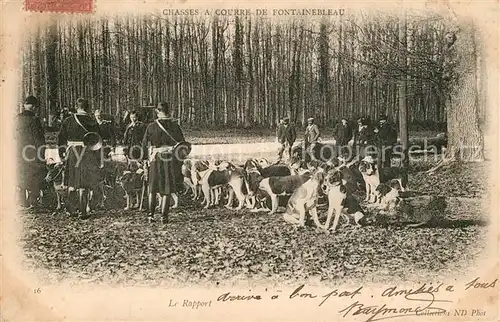 AK / Ansichtskarte Fontainebleau_Seine_et_Marne Casses a Courre Le Rapport Fontainebleau_Seine