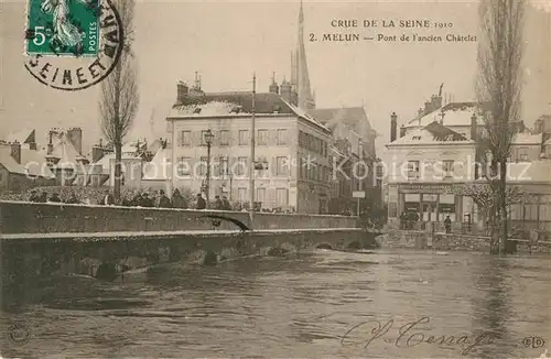 AK / Ansichtskarte Melun_Seine_et_Marne Crue de la Seine 1910 Pont de lancien Chatelet Melun_Seine_et_Marne