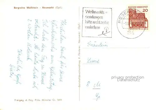 AK / Ansichtskarte Neumarkt_Oberpfalz Fliegeraufnahme Burgruine Wolfstein Neumarkt Oberpfalz