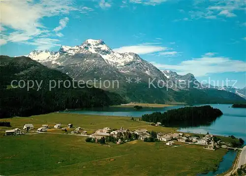 AK / Ansichtskarte Sils_Baselgia mit Piz Margna und silsersee Sils Baselgia