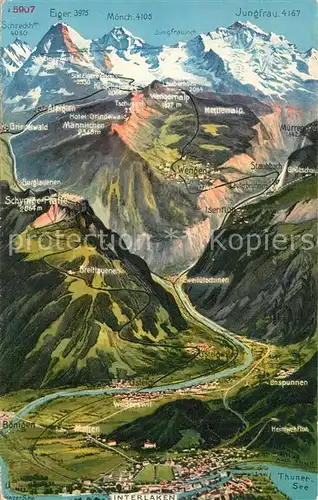 AK / Ansichtskarte Wengen_BE Panoramakarte Grindelwald Moench Eiger Jungfrau Wengen_BE