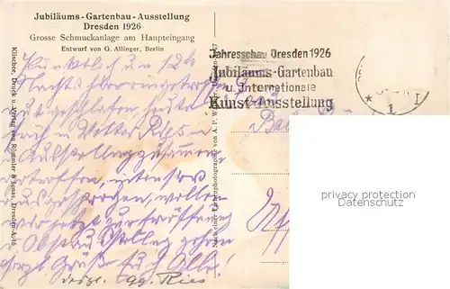 AK / Ansichtskarte Dresden Jubilaeums Gartenbau Ausstellung Schmuckanlage am Haupteingang Blumenbeete Dresden