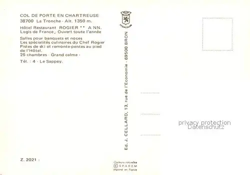 AK / Ansichtskarte La_Tronche Hotel Restaurant Rogier Col de Porte en Chartreuse La_Tronche