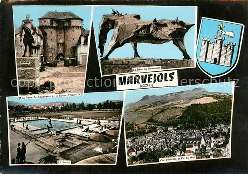 AK / Ansichtskarte Marvejols Piscine Porte du Soubeyran Statue Henri IV Marvejols