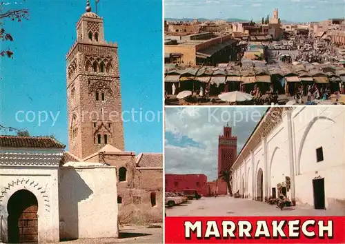 AK / Ansichtskarte Marrakech_Marrakesch Place Jamaa El Fna Mosquee Koutoubia Moulay Yazid Marrakech Marrakesch