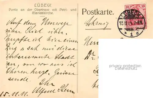 AK / Ansichtskarte Luebeck Partie an der Obertrave mit Petrikirche und Marienkirche Luebeck