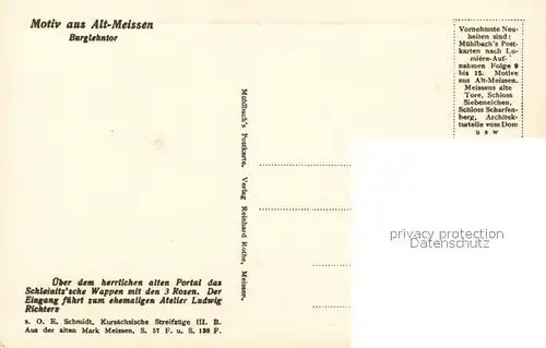 AK / Ansichtskarte Alt_Meissen_Elbe Burglehntor Schleinitz sche Wappen Alt_Meissen_Elbe