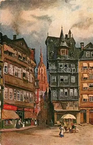 AK / Ansichtskarte Alt_Frankfurt Altstadt Roemer Blick zum Dom Kuenstlerkarte Alt_Frankfurt