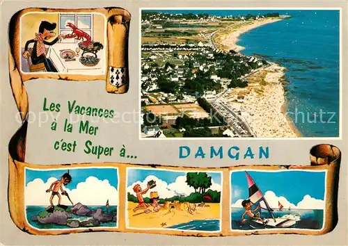AK / Ansichtskarte Damgan Les plage vue aerienne Karikaturen Damgan