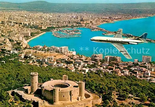 AK / Ansichtskarte Palma_de_Mallorca Vista aerea de la ciudad Castillo de Beliver Avion Palma_de_Mallorca