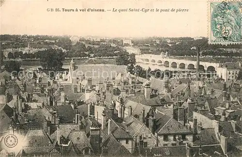 AK / Ansichtskarte Saint Cyr_Saone et Loire Tours a vol doiseau Le quai Saint Cyr et le pont de pierre Saint Cyr Saone et Loire