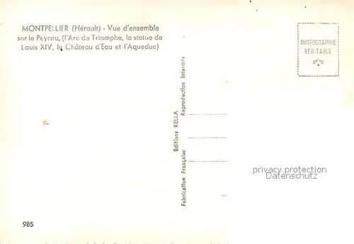 AK / Ansichtskarte Montpellier_Herault Vue densemble sur le Peyrou Arc de Triomphe la statue de Louis XIV le Chateau dEau et l Aqueduc Montpellier Herault