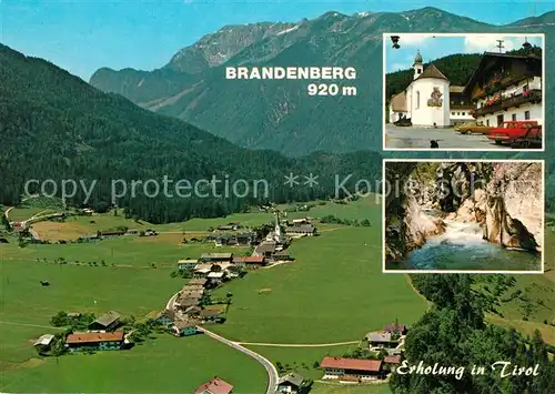 AK / Ansichtskarte Brandenberg_Tirol Urlaubs  ud Erholungsgebiet Rofangebirge Fliegeraufnahme Schlucht Bergbach Ortsmotiv mit Kirche Brandenberg Tirol