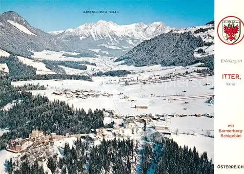 AK / Ansichtskarte Itter_Tirol Erholungsort mit Barmerberg Schigebiet Kaisergebirge Alpen Fliegeraufnahme Itter Tirol