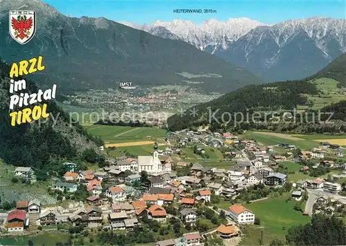 AK / Ansichtskarte Arzl_Pitztal Sommer  und Wintererholungsort Blick zur Heiterwand Lechtaler Alpen Fliegeraufnahme Arzl Pitztal