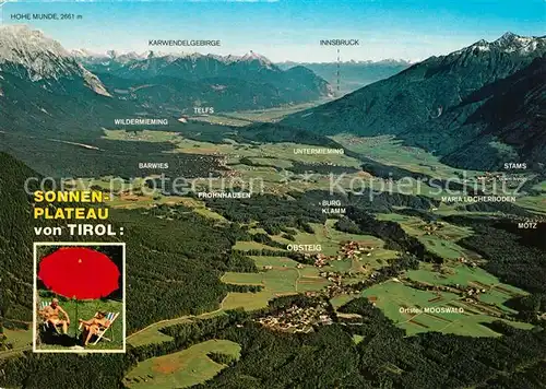 AK / Ansichtskarte Obsteig_Tirol Erholungs  und Wandergebiet Mieminger Plateau Hohe Munde Karwendelgebirge Innsbruck Fliegeraufnahme Obsteig_Tirol