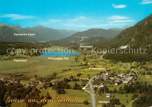 AK / Ansichtskarte Pressegger_See Feriengebiet Gailtal Karnische Dolomiten Fliegeraufnahme Pressegger See