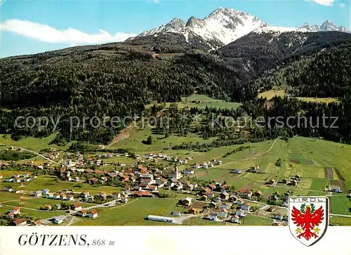 AK / Ansichtskarte Goetzens_Tirol Erholungsort mit Nockspitze und Kalkkogel Stubaier Alpen Fliegeraufnahme Goetzens Tirol