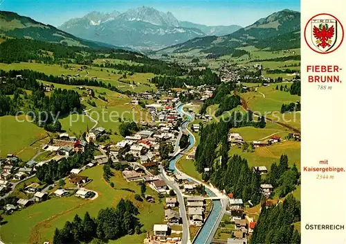AK / Ansichtskarte Fieberbrunn_Tirol mit Kaisergebirge Fliegeraufnahme Fieberbrunn Tirol