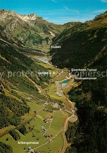AK / Ansichtskarte Langen_Arlberg Arlbergstrasse Tunnel Stuben Lechtaler Alpen Fliegeraufnahme Langen Arlberg