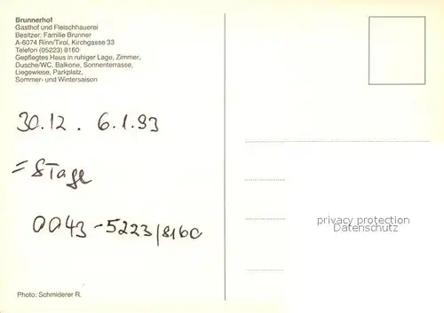 AK / Ansichtskarte Rinn Gasthof Brunnerhof  Rinn