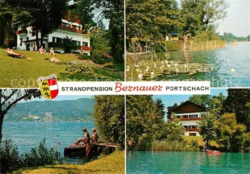 AK / Ansichtskarte Poertschach_Woerthersee Strandpension Bernauer Liegewiese Badesteg Seerosen Poertschach Woerthersee