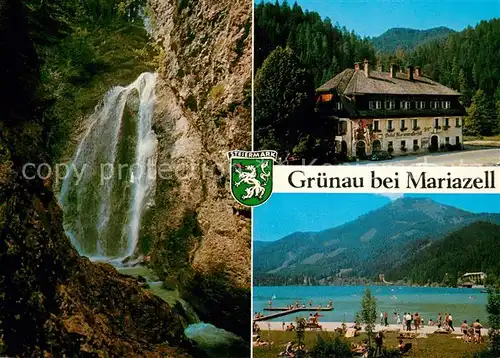AK / Ansichtskarte Gruenau_Mariazell Marienwasserfall Hotel Erlaufsee Badestrand Alpen Gruenau Mariazell