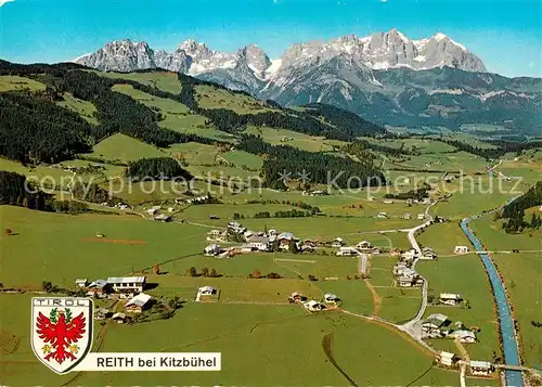 AK / Ansichtskarte Reith_Kitzbuehel Fliegeraufnahme mit Kaisergebirge Reith Kitzbuehel