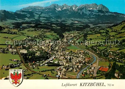 AK / Ansichtskarte Kitzbuehel_Tirol Fliegeraufnahme mit Schwarzsee und Kaisergebirge Kitzbuehel Tirol