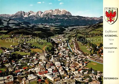 AK / Ansichtskarte Kitzbuehel_Tirol Fliegeraufnahme mit Kaisergebirge Kitzbuehel Tirol