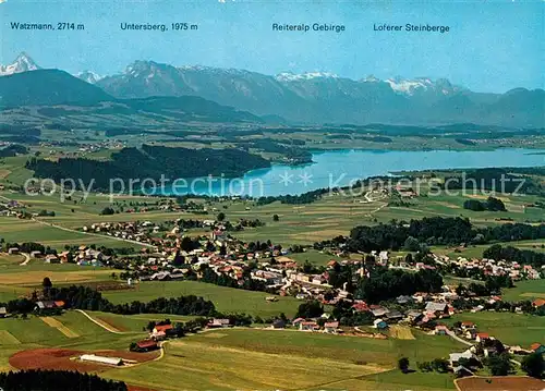 AK / Ansichtskarte Neumarkt_Wallersee Fliegeraufnahme mit Watzmann Untersberg Reiteralp Gebirge Loferer Steinberge Neumarkt_Wallersee