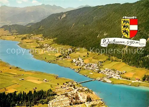 AK / Ansichtskarte Weissensee_Kaernten Fliegeraufnahme mit Camping und Strandbad Knaller Weissensee Kaernten