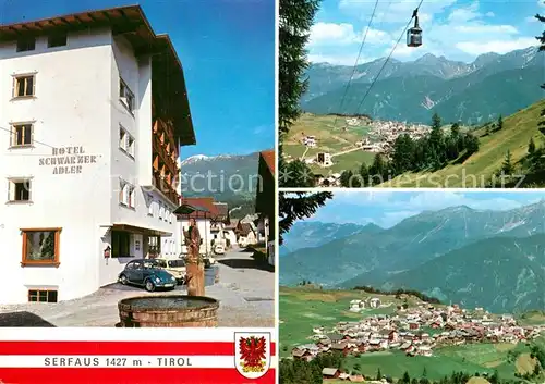 AK / Ansichtskarte Serfaus_Tirol Hotel Schwarzer Adler Seilbahn Panorama Serfaus Tirol