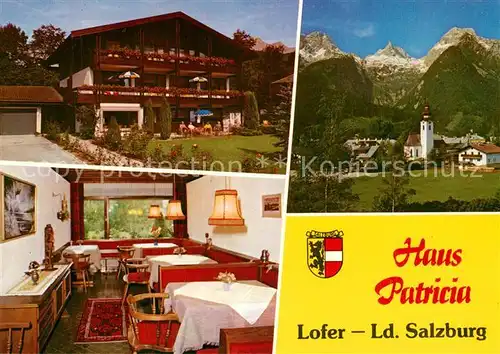 AK / Ansichtskarte Lofer Fruehstueckspension Haus Patricia Gaststube Kirche Lofer