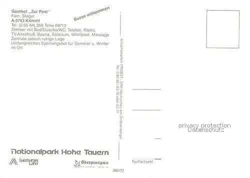 AK / Ansichtskarte Krimml Gasthof Zur Post Gaststube Massageraum Wasserfall Krimml