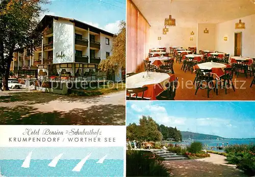 AK / Ansichtskarte Krumpendorf_Woerthersee Hotel Pension Schuberthof Gaststube Strand Krumpendorf Woerthersee