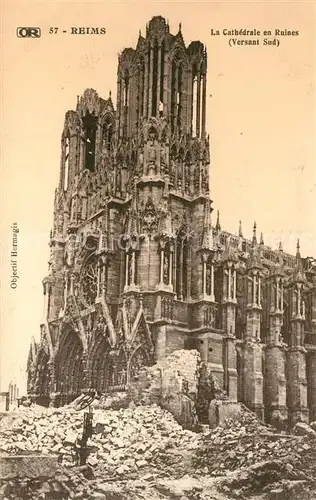 AK / Ansichtskarte Reims_Champagne_Ardenne Cathedrale en Ruines Reims_Champagne_Ardenne