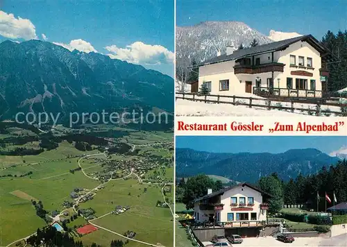 AK / Ansichtskarte Tauplitz Restaurant Goessler Zum Alpenland Alpenpanorama Fliegeraufnahme Tauplitz