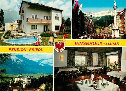 AK / Ansichtskarte Amras_Tirol Pension Friedl Mariensaeule Alpenpanorama Amras Tirol