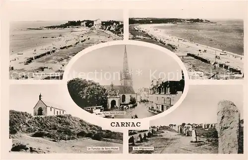 AK / Ansichtskarte Carnac_Plage Pointe de Port Dro Eglise Saint Cornely La Plage Le Tumulus de Saint Michel Les Alignements Carnac_Plage